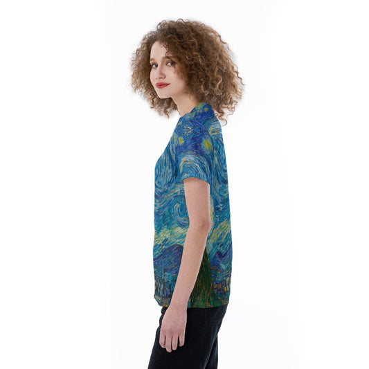 Van Gogh Starry Night - Women's Short Sleeve V-Neck T-Shirt