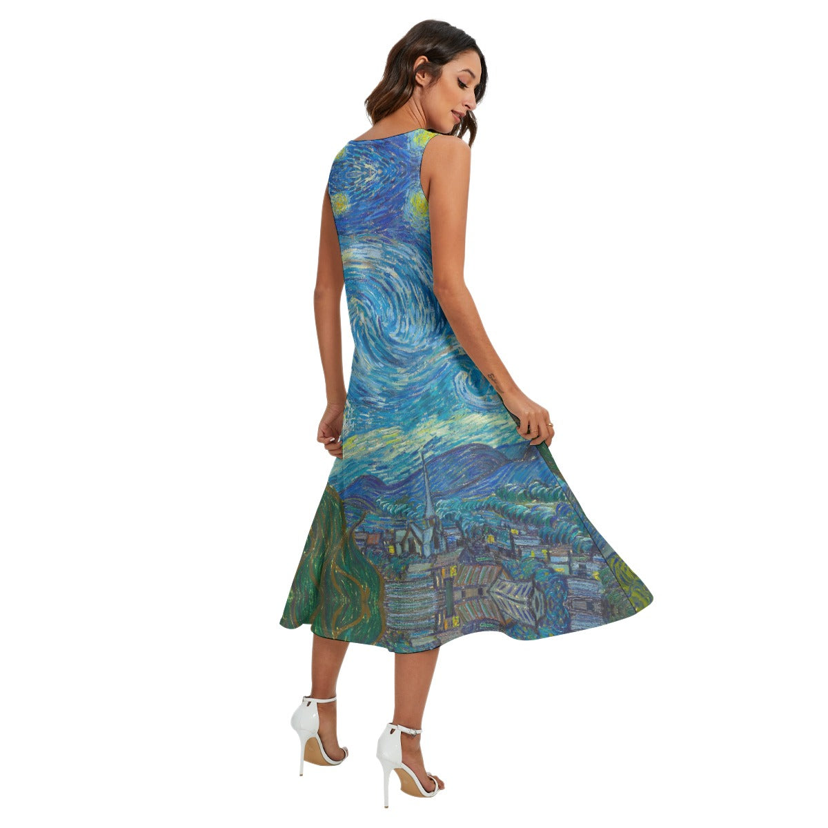 Van Gogh Starry Night - Women’s Diagonal Pocket Midi Dress