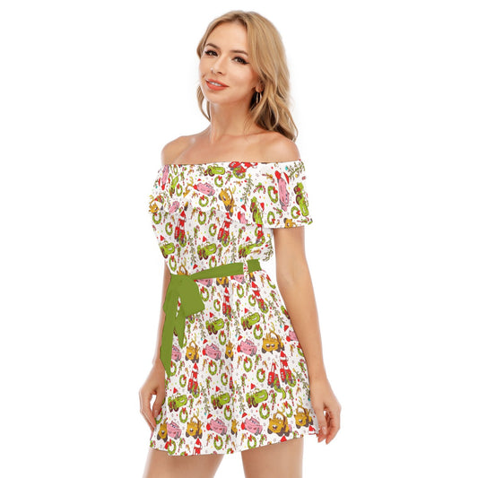 Holiday Race Day - Women's Off-shoulder Ruffle Dress