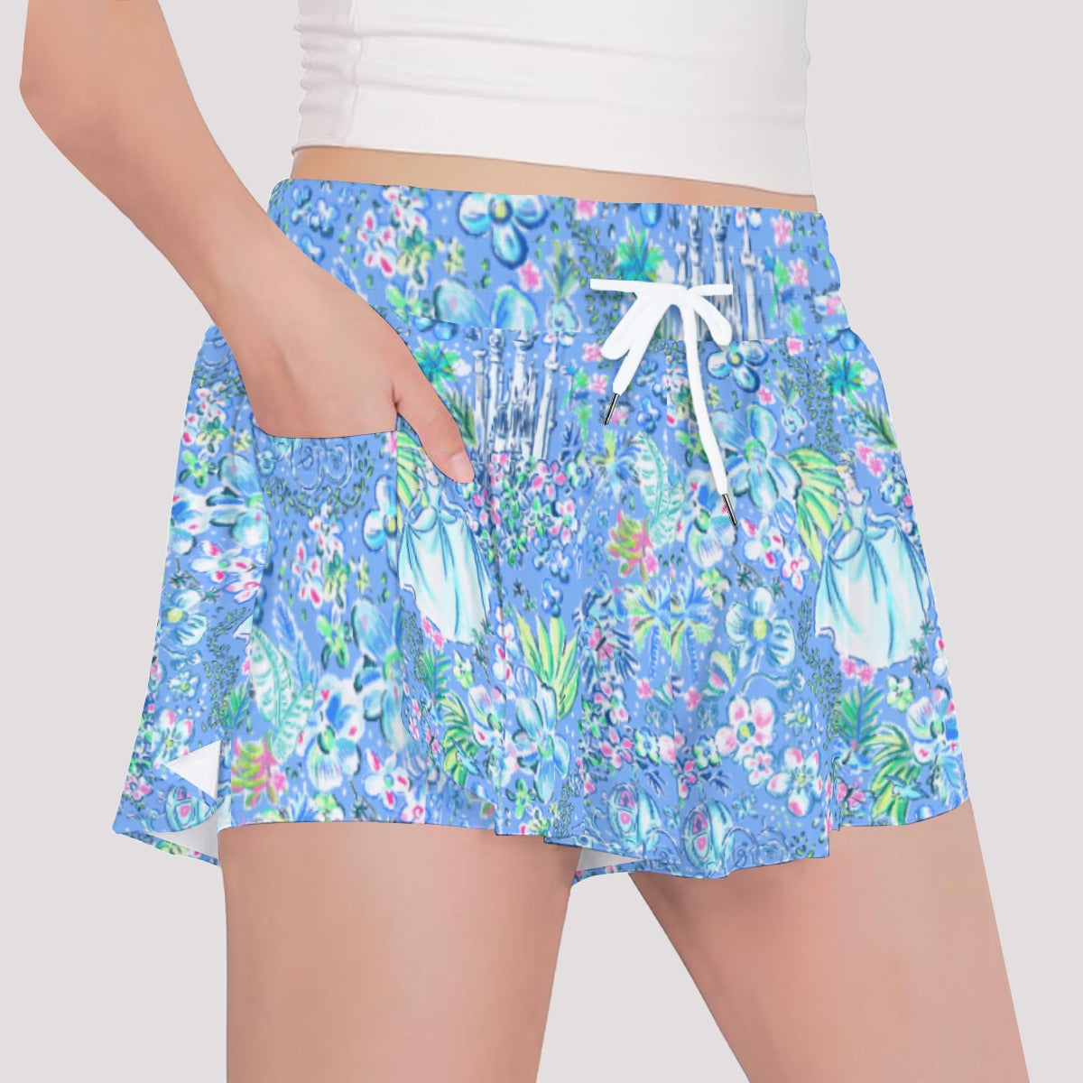 Bright Tropical Princess - Royal Beach Day - Girls’ Flowy Pocket Shorts