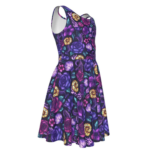 Fairytale Florals - Ursula Inspired - Kid's Sleeveless Skater Dress