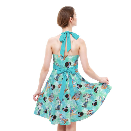 Pirate Crew Watercolor Adventure - Women's Halter Vintage Pocket Dress