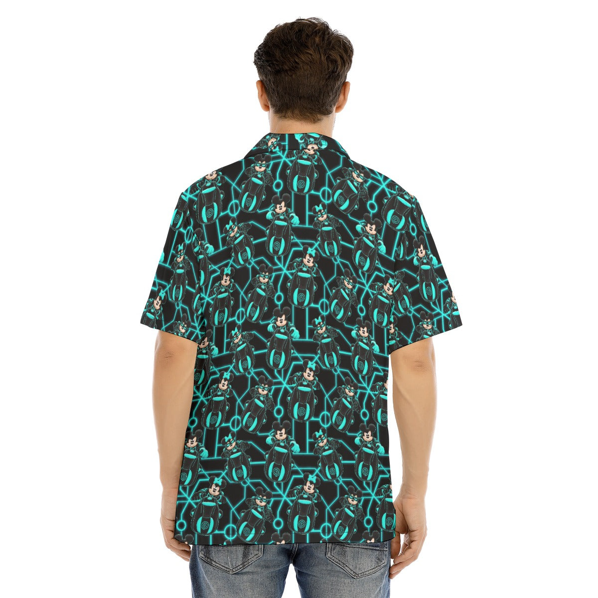 Electric Neon Grid Adventure - Men's Hawaiian Button Up Shirt
