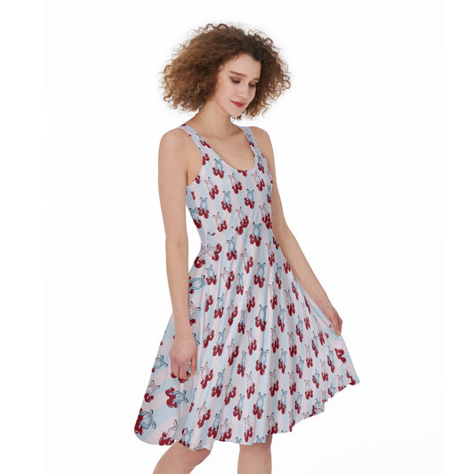 Cherry Ear Bows - Pocket Midi Skater Dress