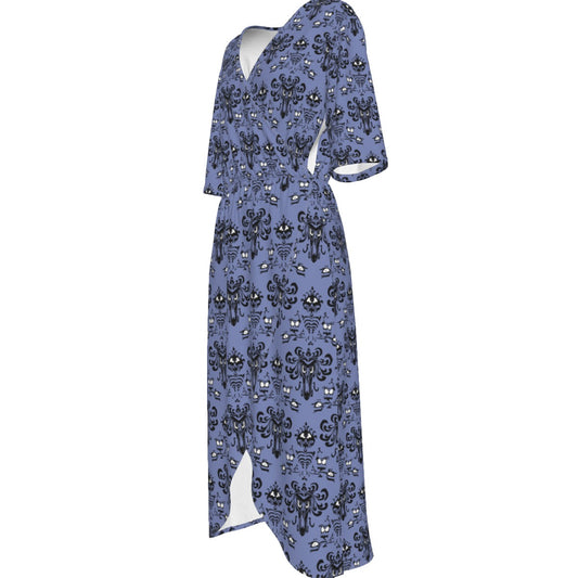 Spooky Mansion Wallpaper - Women’s V-Neck Wrap Midi Dress
