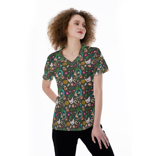 Polynesian Princess Icons - Women's Short Sleeve V-Neck T-Shirt