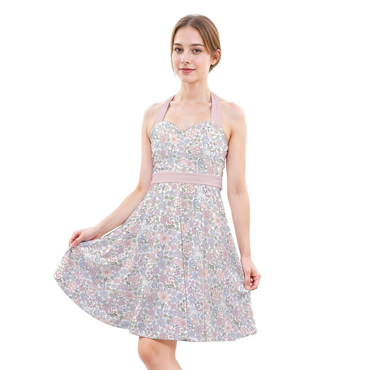 Springtime Kitten Garden Elegance - Women's Halter Vintage Pocket Dress