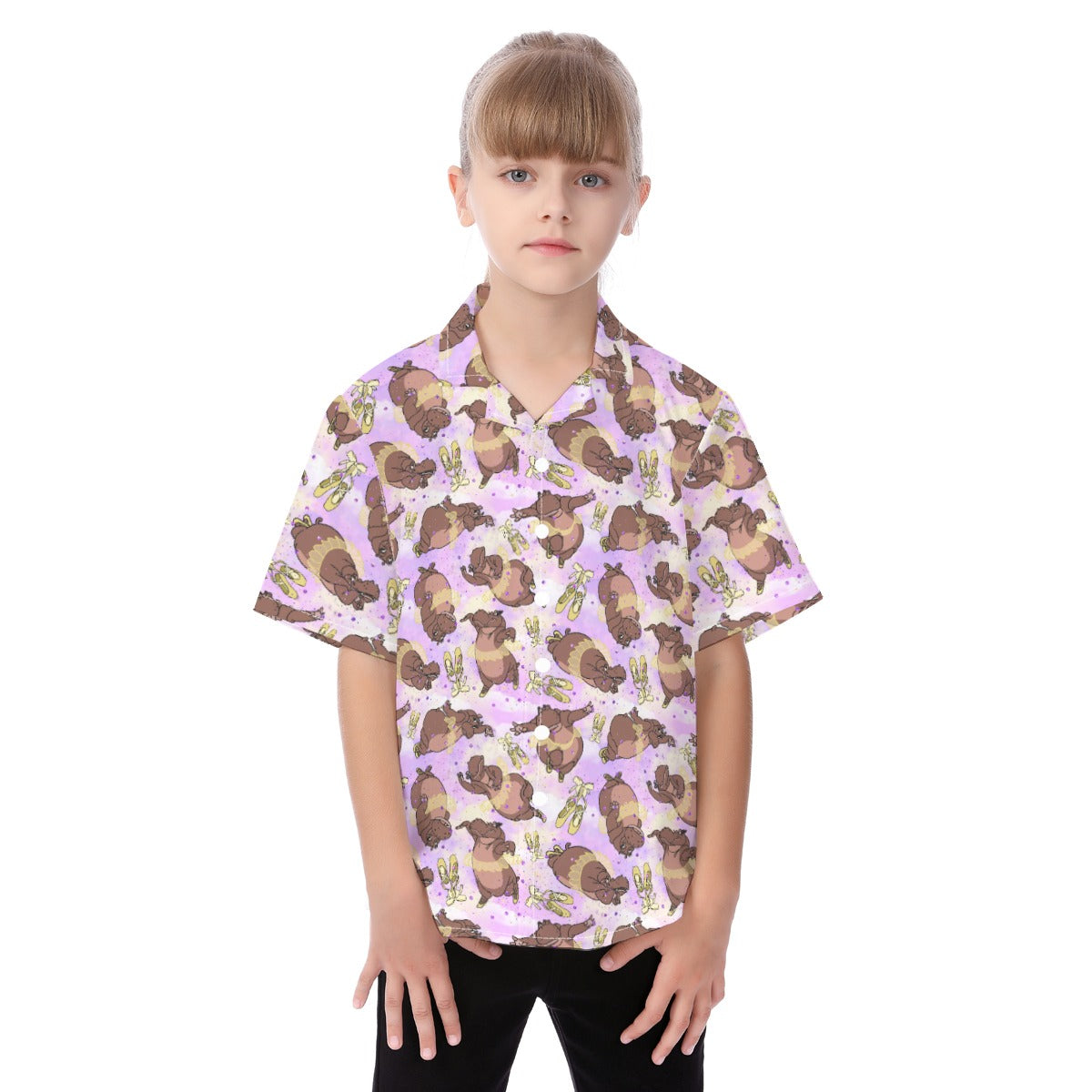 Ballerina Hippos - Kid's Hawaiian Button Up Shirt