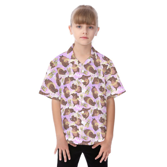 Ballerina Hippos - Kid's Hawaiian Button Up Shirt