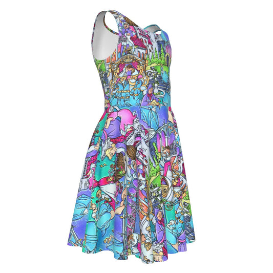 Glass Slipper Storybook Scenes - Kid's Sleeveless Skater Dress