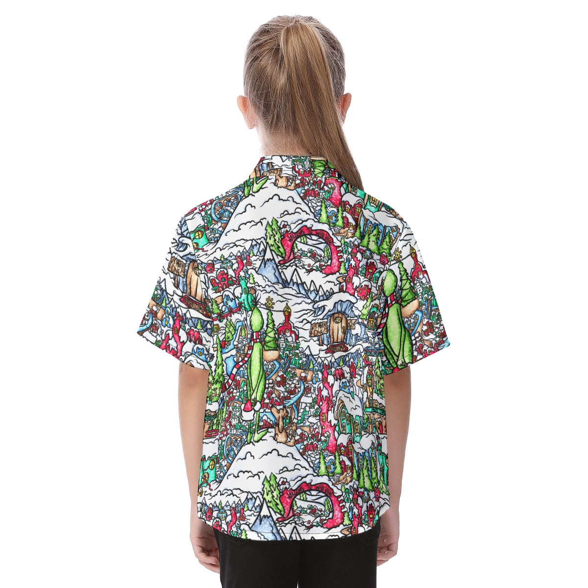 Whimsical Village Winter Wonderland - Kid's Hawaiian Button Up Shirt