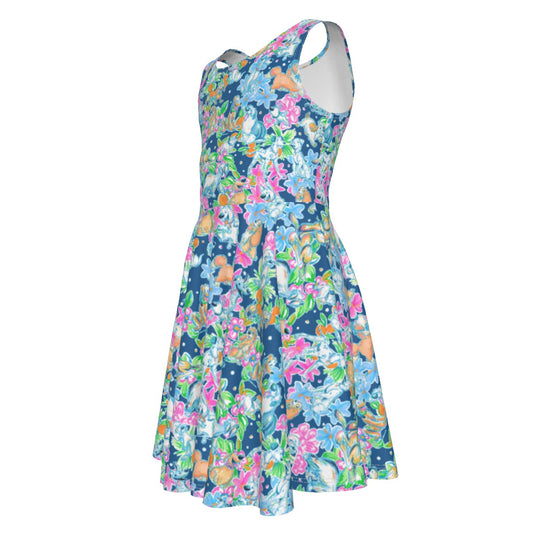 Bright Tropical Friends - Disney Dogs - Kid's Sleeveless Skater Dress