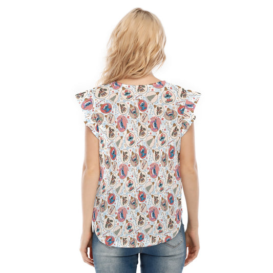 Festive Elf and Ornament Fun - Women’s Flutter Sleeve Top