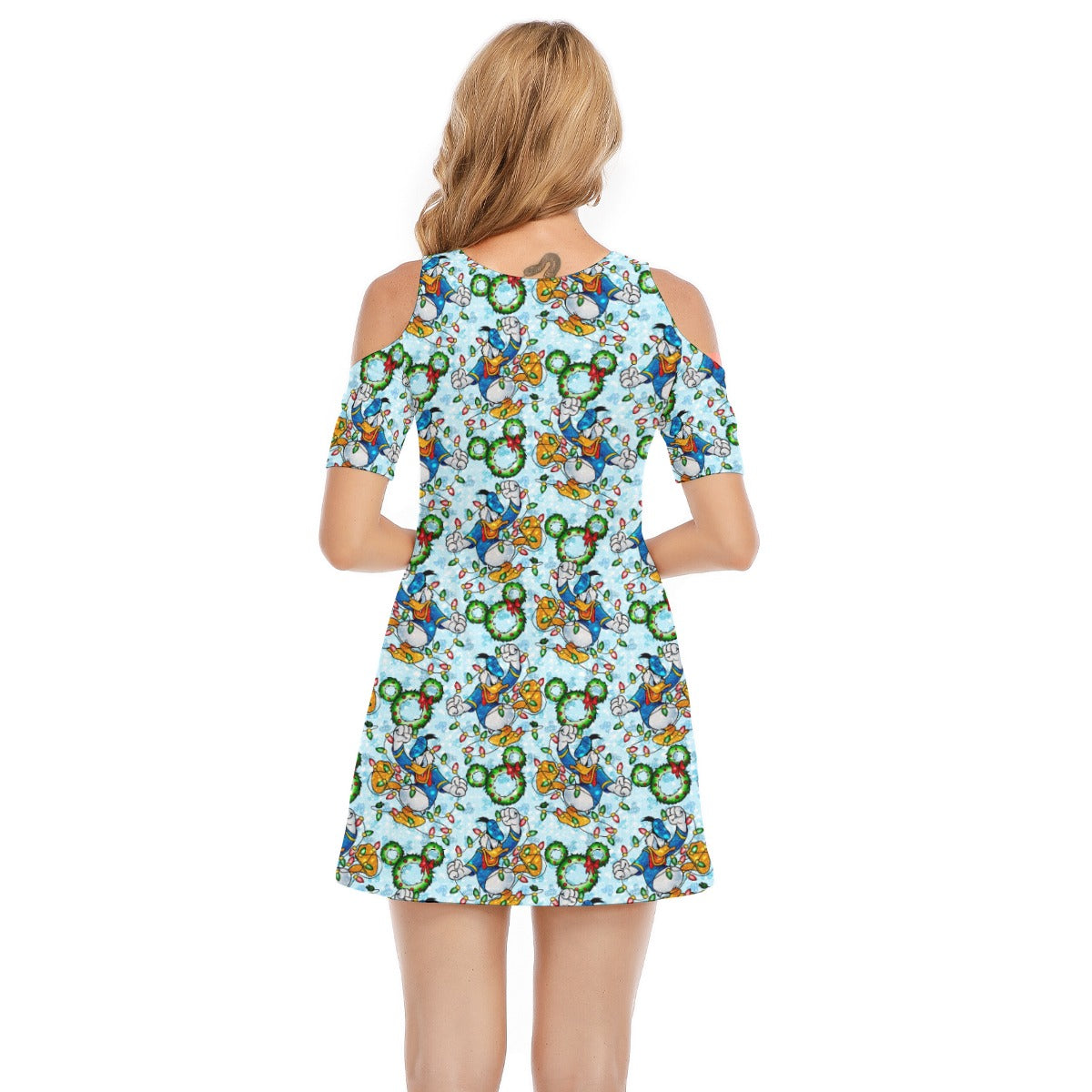 Duck’s Holiday Lights Tangleghts - Women's Cold Shoulder Cotton Dress
