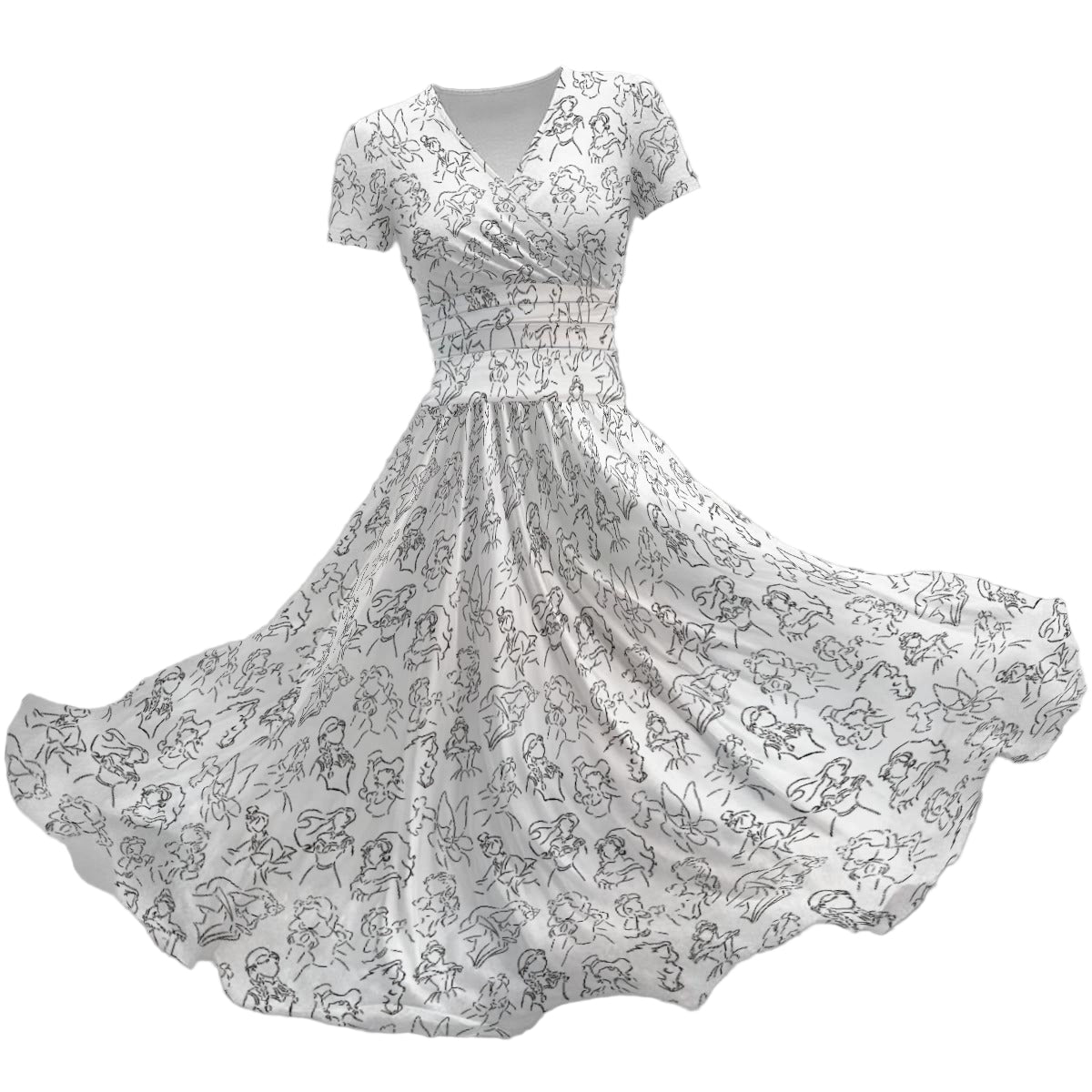 Monochrome Royal Silhouettes - Women's V-Neck Ruched Midi Dress