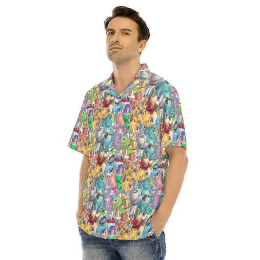 Monster Mayhem Sketched - Men's Hawaiian Button Up Shirt