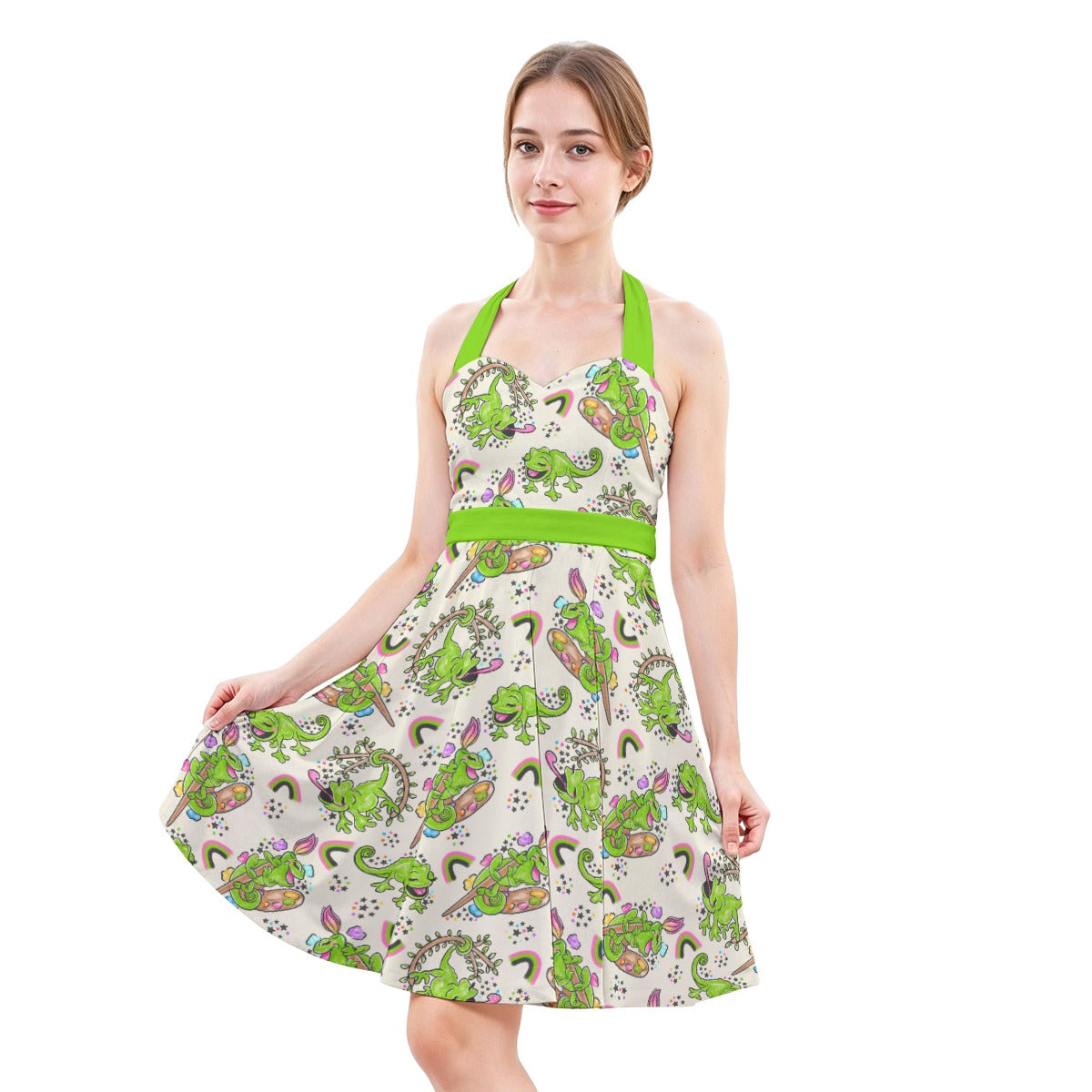 Colorful Chameleon Splash - Women's Halter Vintage Pocket Dress