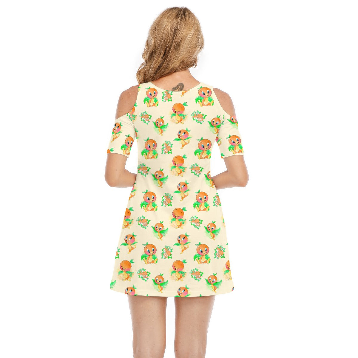 Citrus Charm Bird - Women's Cold Shoulder Cotton Dress