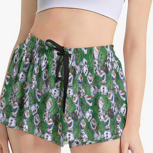 Sketched Snowman Christmas - Women's Flowy Pocket Shorts