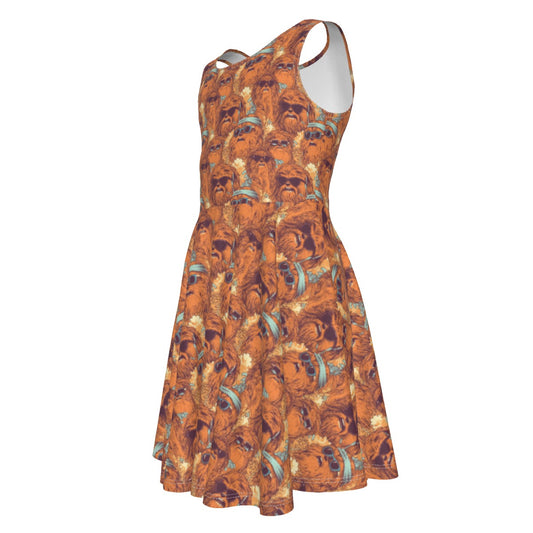 Retro Furry Friend Summer Vibes - Kid's Sleeveless Skater Dress