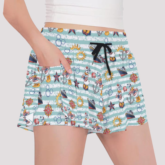 Sailor Duo on Deckaisy - Girls’ Flowy Pocket Shorts