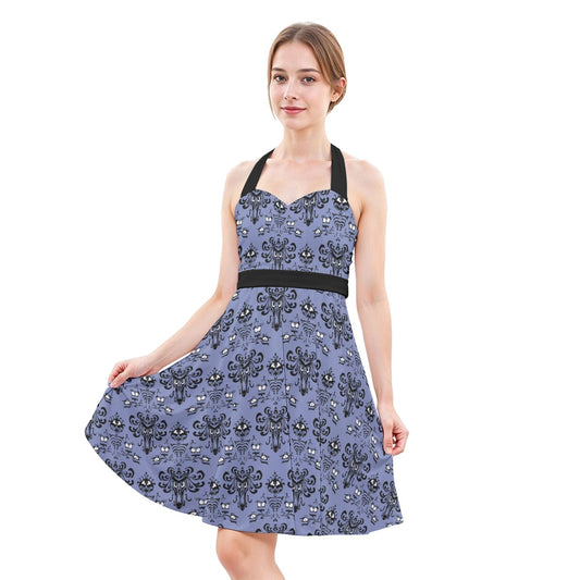 Haunted Mansion Wallpaper - Women's Halter Vintage Pocket Dress