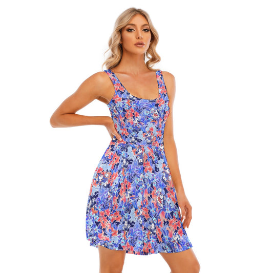 Navy Blooms Cruise - Women's Sleeveless Pocket Skater Dress