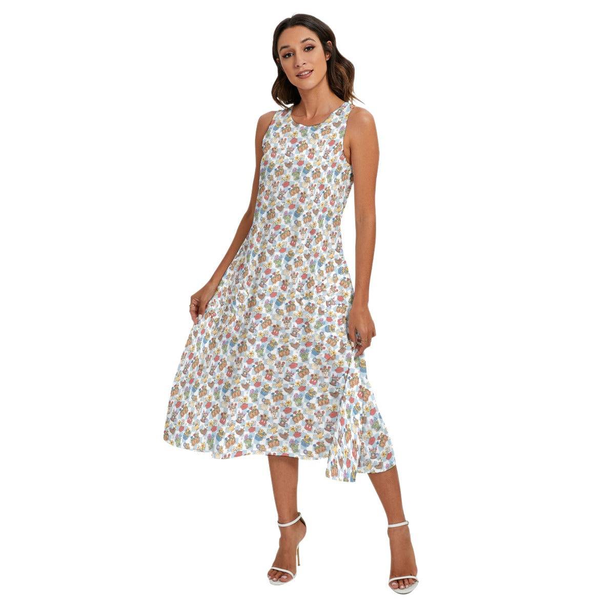 Flourishing Fairytale Pots - Women’s Diagonal Pocket Midi Dress
