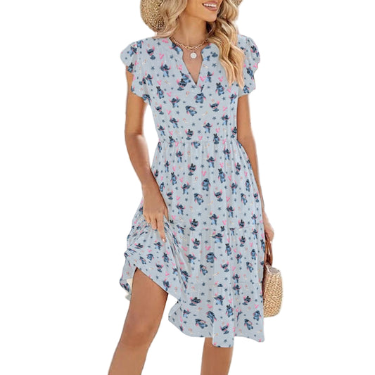 Happy Blue Alien - Women's Tiered Pocket Midi Dress