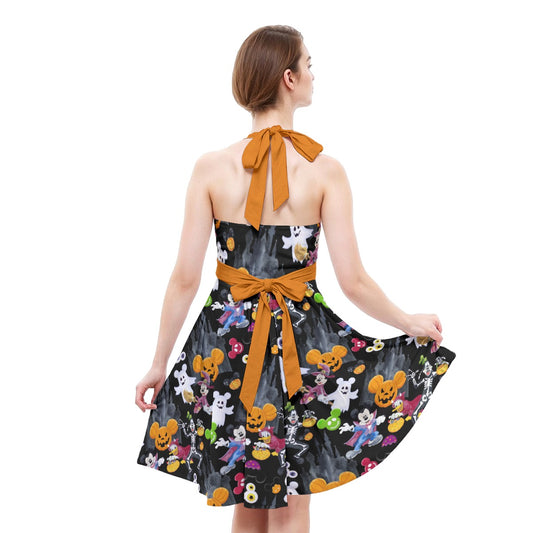 Mouse Gang Trick or Treatreat - Women's Halter Vintage Pocket Dress