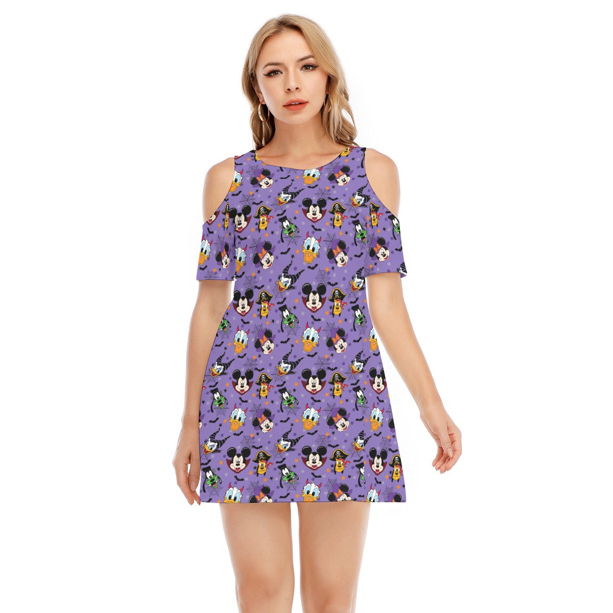 Halloween Friends in Costumeeads - Women's Cold Shoulder Cotton Dress
