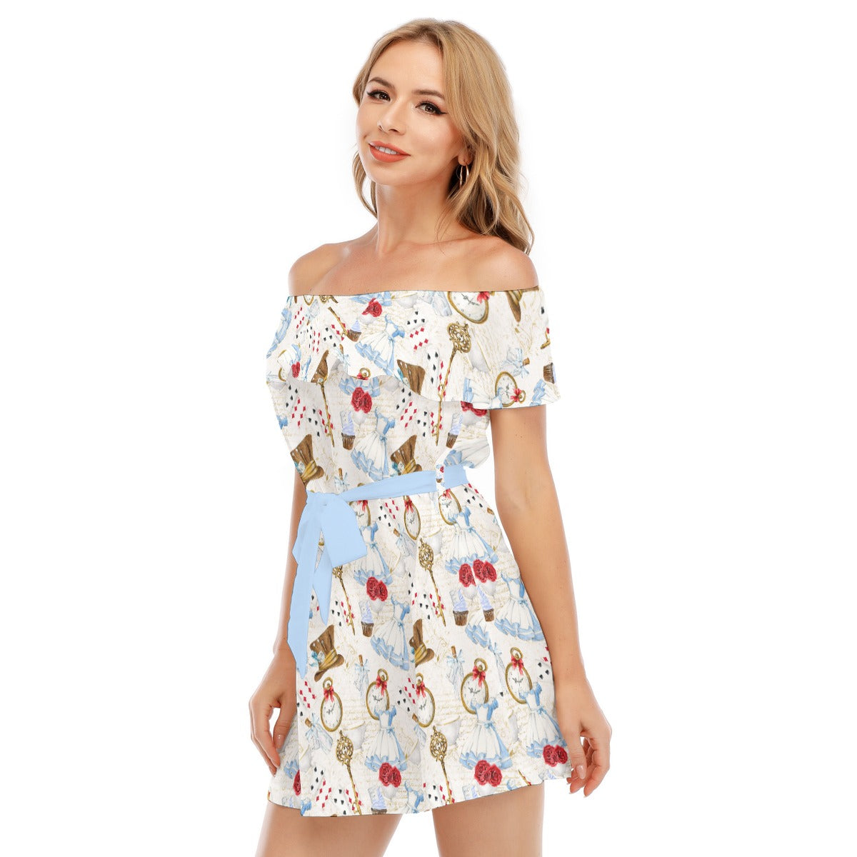 Curious Wonderland Icons - Women's Off-shoulder Ruffle Dress