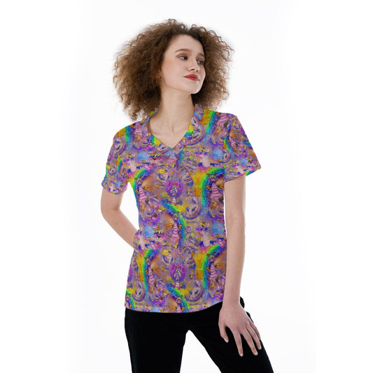 Figment Watercolor Rainbow - Women's Short Sleeve V-Neck T-Shirt