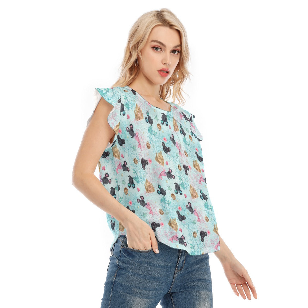Watercolor Mermaid Mouse Ears - Women’s Flutter Sleeve Top