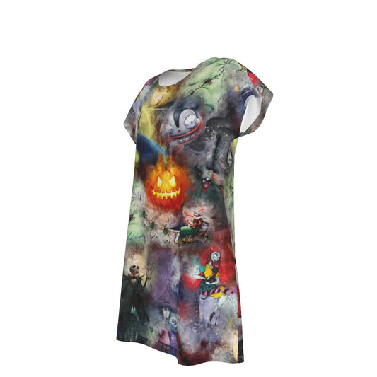 Watercolor Nightmare Town - Women's T-Shirt Dress