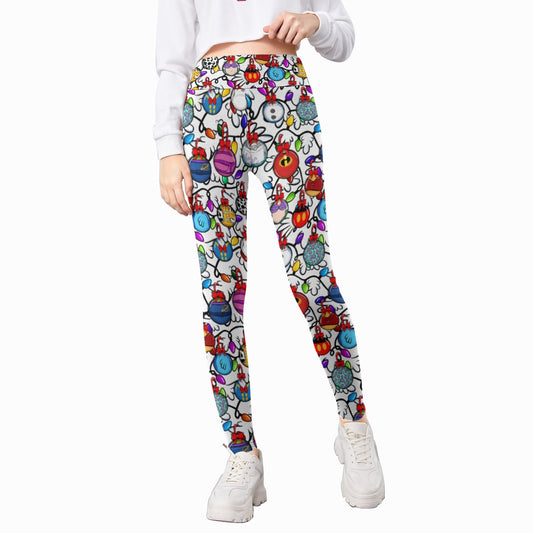 Festive Character Baubles on White - Kid's Leggings