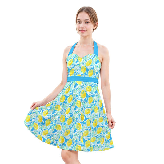 Lemon Drop Daydream - Women's Halter Vintage Pocket Dress