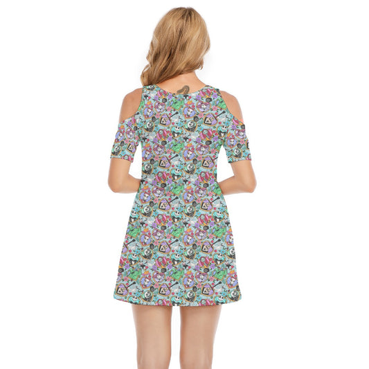 Tattoo Hearts Spooky Crew - Women's Cold Shoulder Cotton Dress
