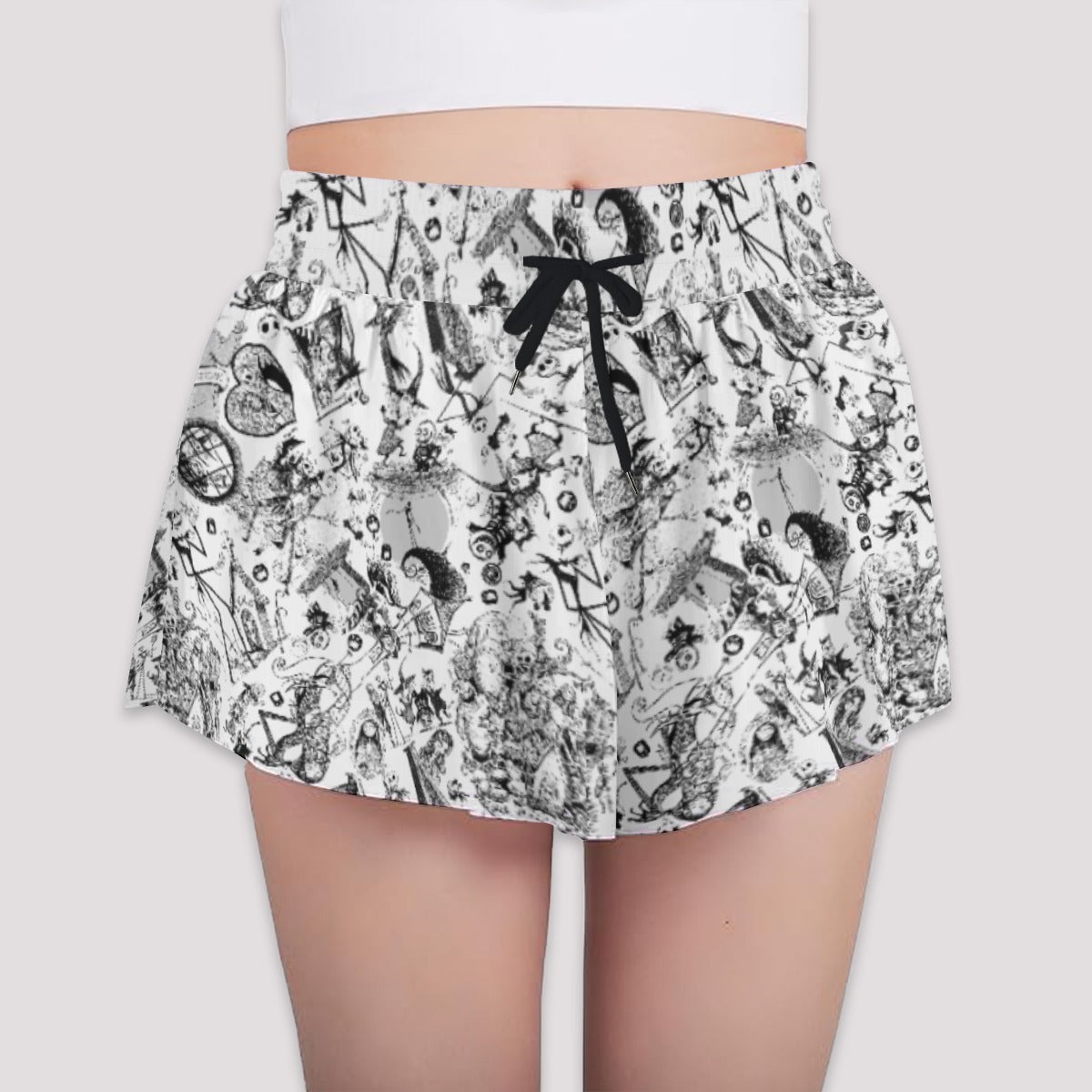 Nightmare Halloween Sketches - Girls’ Flowy Pocket Shorts