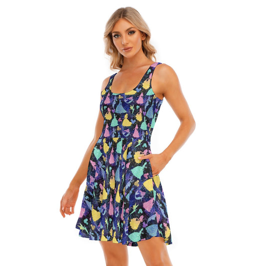 Princess Glitter Silhouettes - Women's Sleeveless Pocket Skater Dress