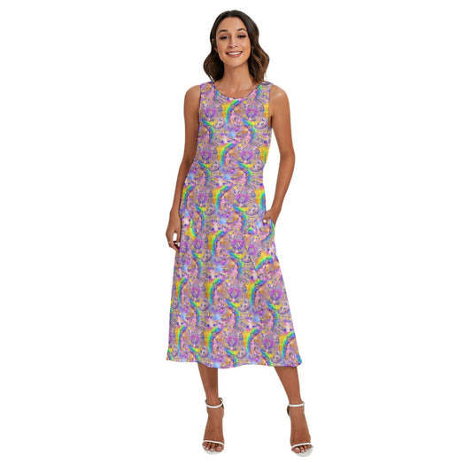 Figment Watercolor Rainbow - Women’s Diagonal Pocket Midi Dress
