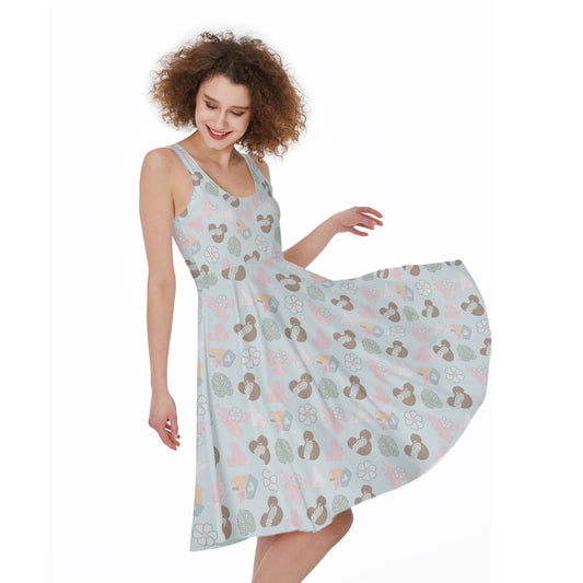 Pastel Island Treats - Pocket Midi Skater Dress