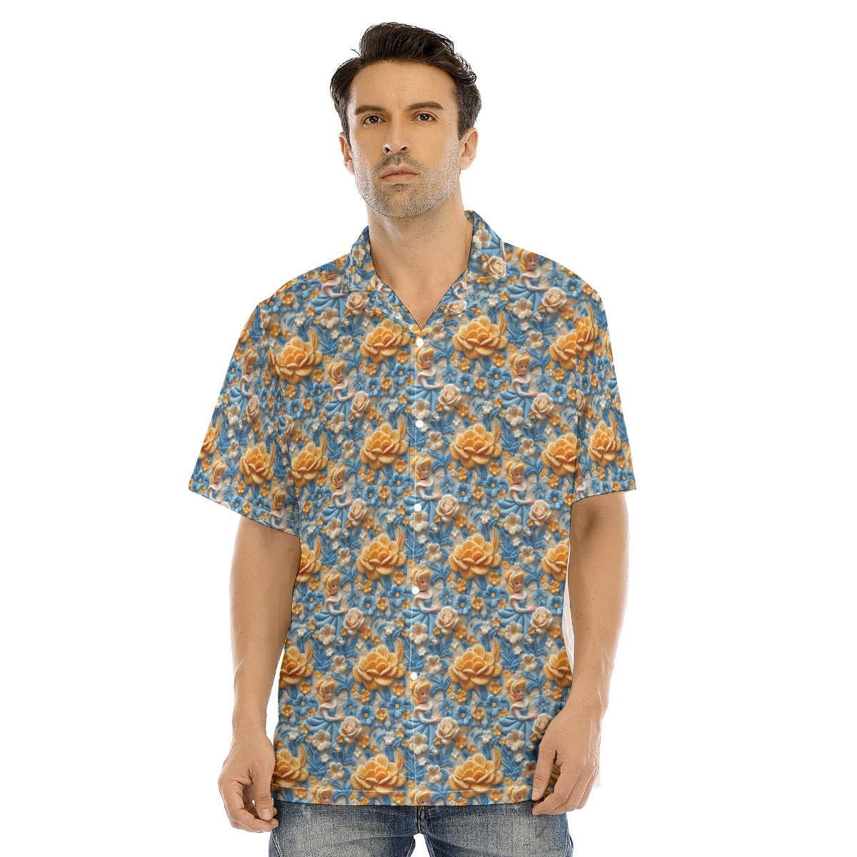Regal Embroidered Cinderella - Men's Hawaiian Button Up Shirt