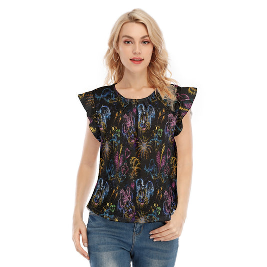 Mouse Friends’ Love in the Sky - Women’s Flutter Sleeve Top