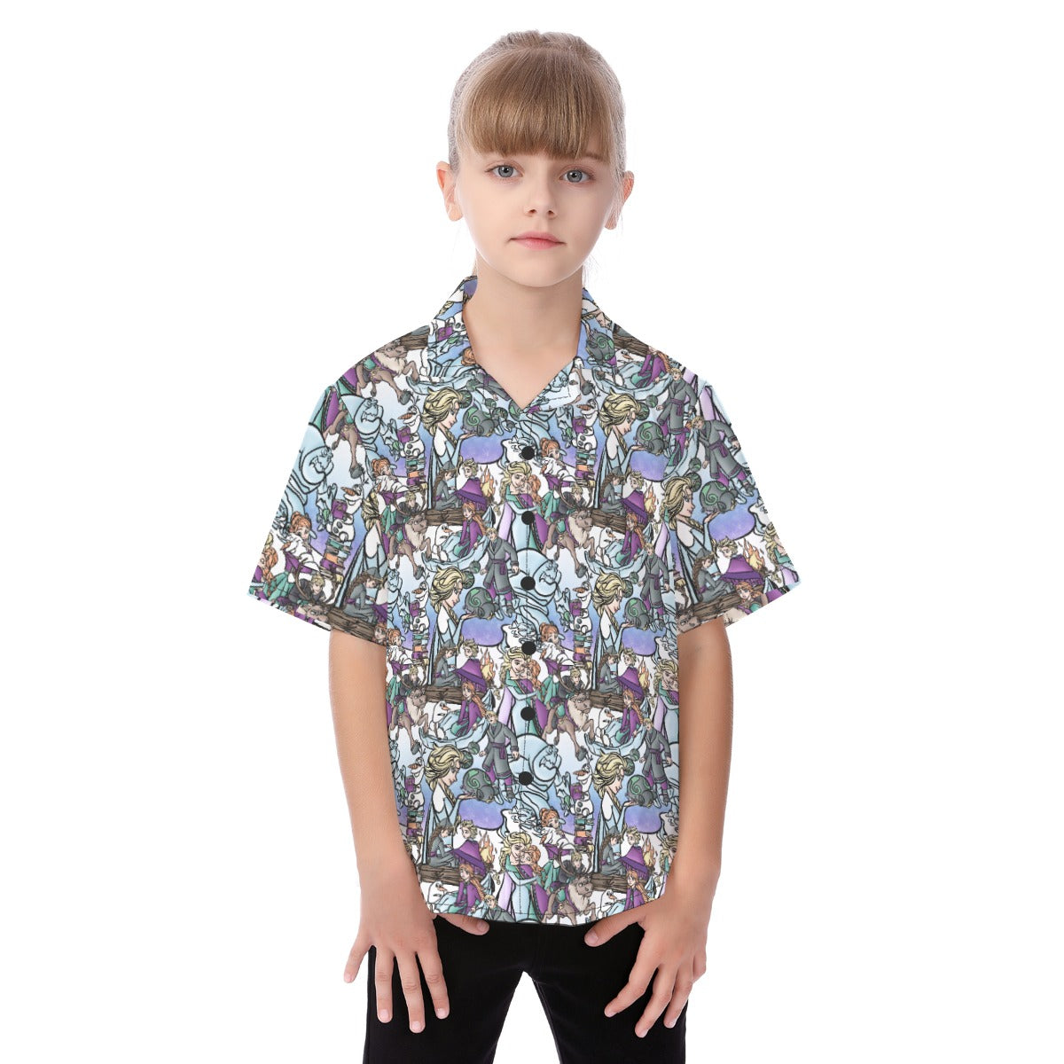 Enchanted Winter Journey - Kid's Hawaiian Button Up Shirt