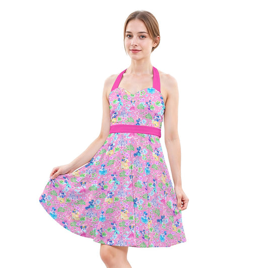 Princess Palm Party - Women's Halter Vintage Pocket Dress