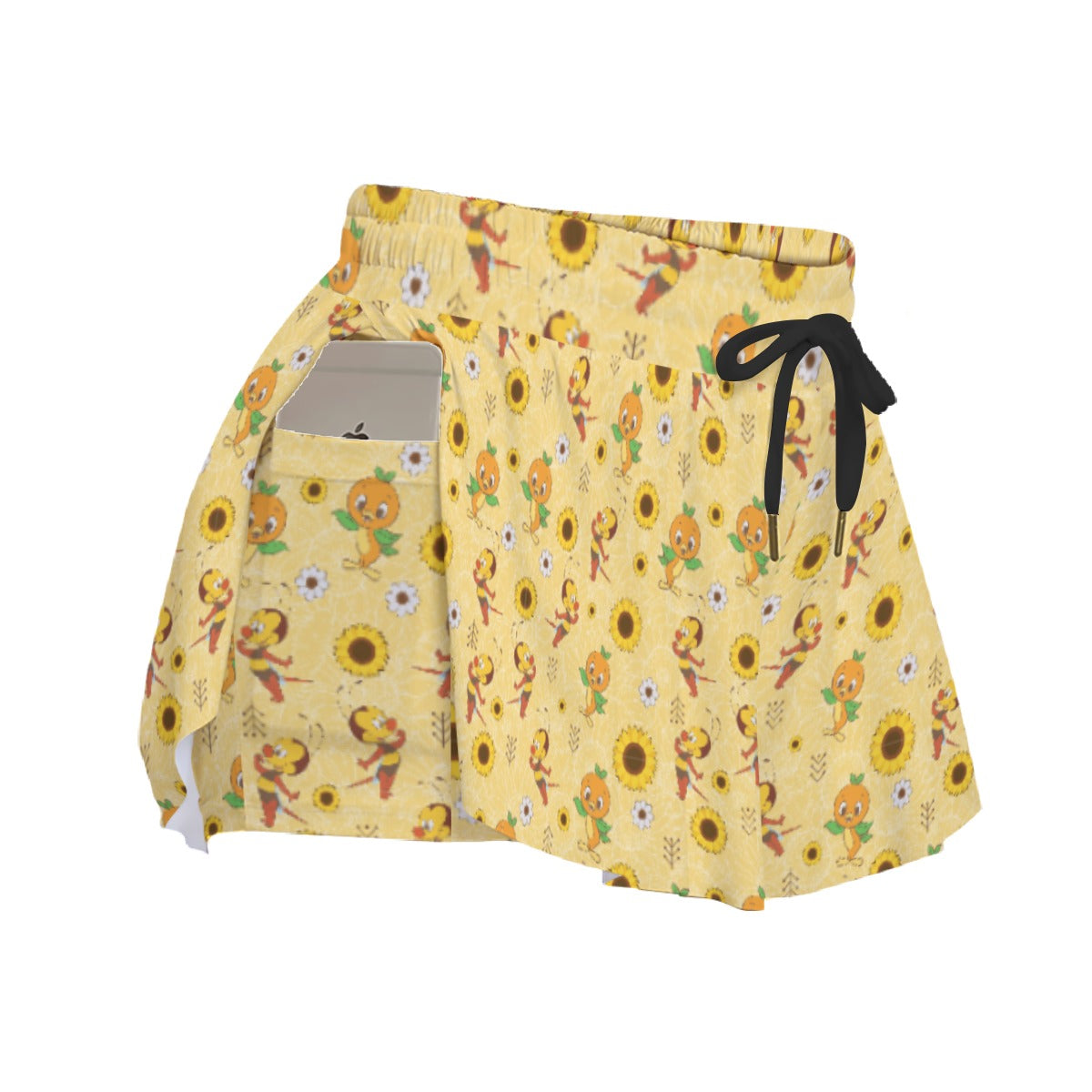 Cheerful Bee & Citrus Bird - Women's Flowy Pocket Shorts