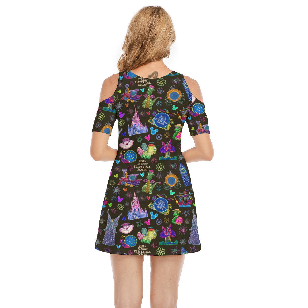 Main Street Neon Parade - Women's Cold Shoulder Cotton Dress
