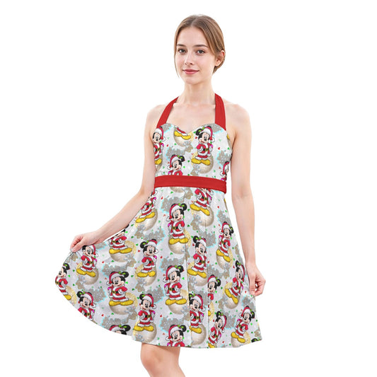 Santa Mouse Celebration - Women's Halter Vintage Pocket Dress