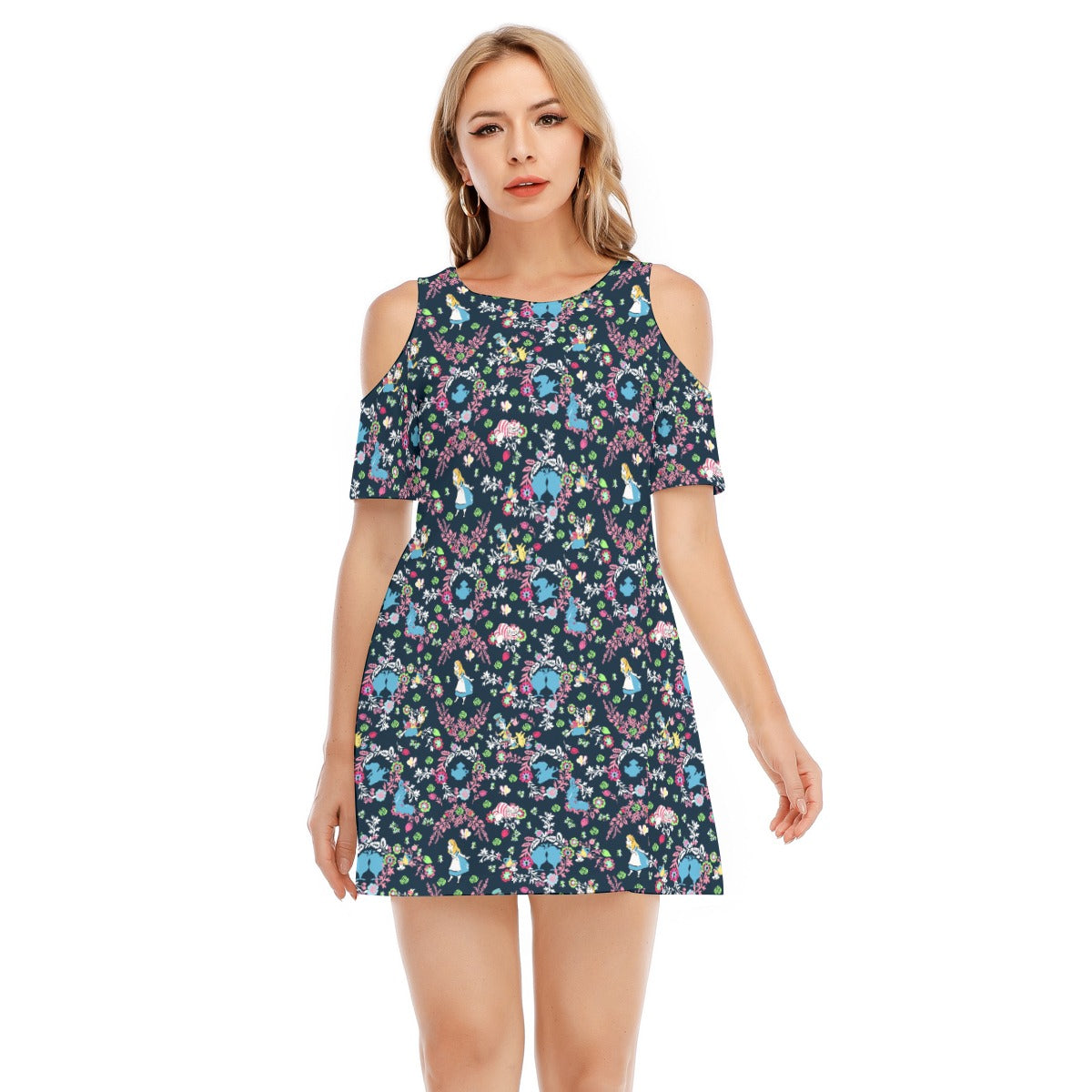 Garden Whimsy - Wonderland Dreams - Women's Cold Shoulder Cotton Dress